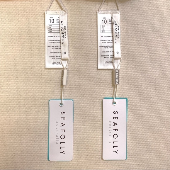 SEAFOLLY Slice of Splice One Shoulder Bikini Top & Bottom sz.10 MEDIUM Black-NWT - Picture 10 of 11